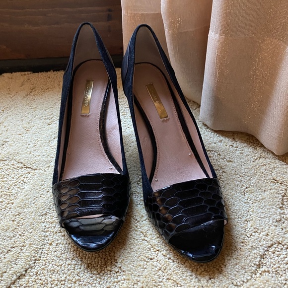 Louise et cie black leather and suede peep toe heels women shoes size 9.5 cute!! - Picture 5 of 11